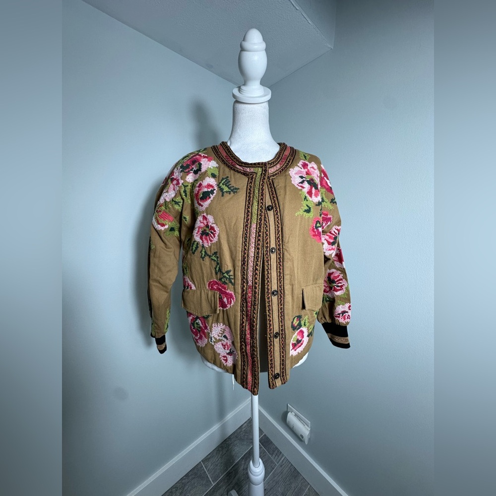 Anthropologie Floral Embroidered   Boho Bomber Jacket Size XS - Picture 4 of 15